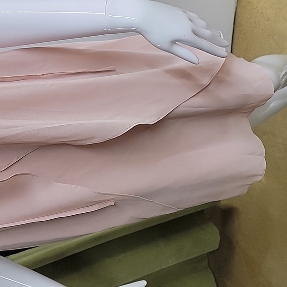 She & Sky Blush Silk Blend Spaghetti Strap Tulip Layering Shift Chiffon Dress - Picture 4 of 12